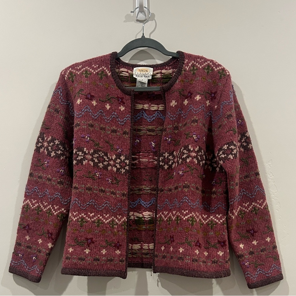 Talbots Women's Cardigan - Red and Purple Pattern